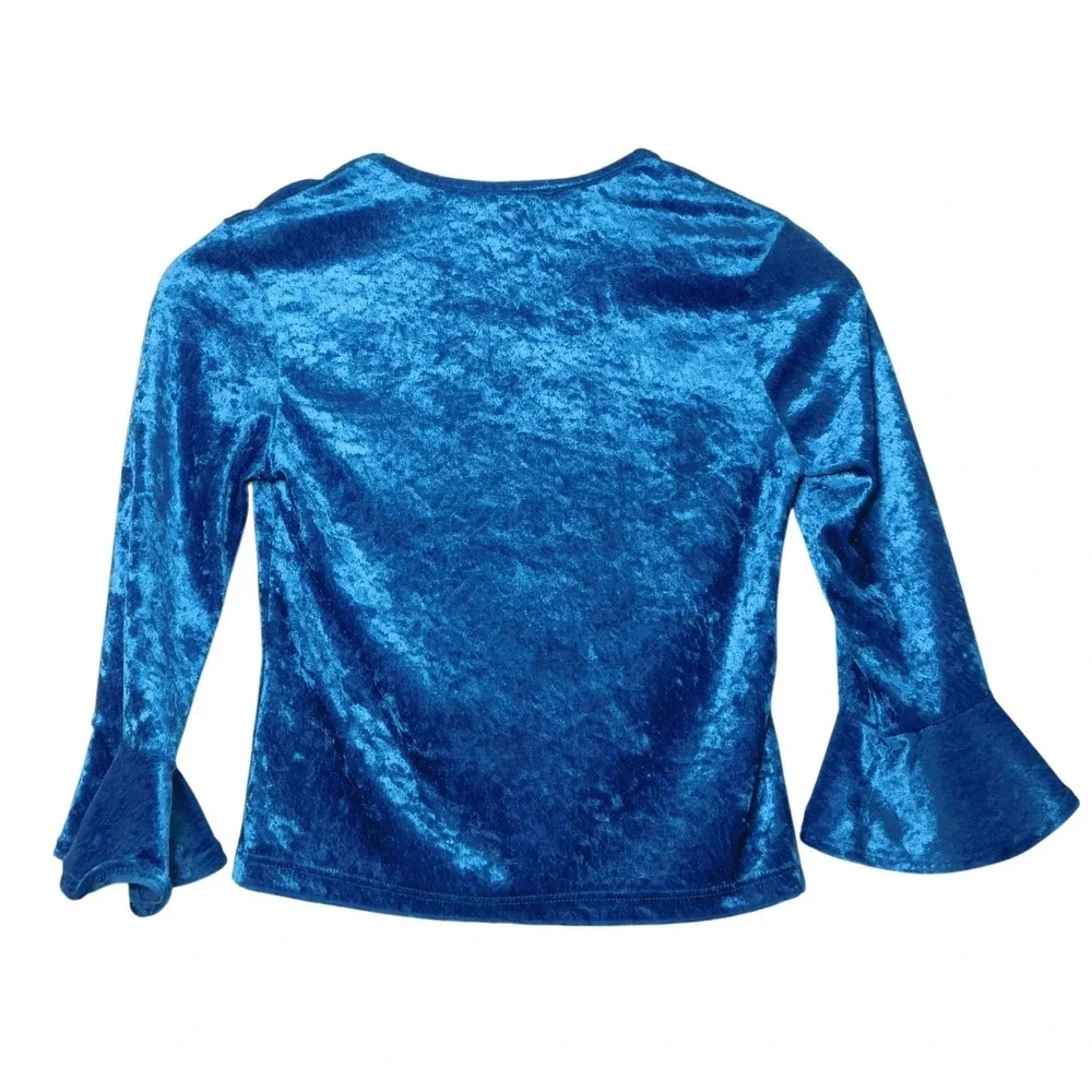 Amy Byer California Girls Blue Crushed Velvet Cameo‎ Bell Sleeve Top Vintage Y2K